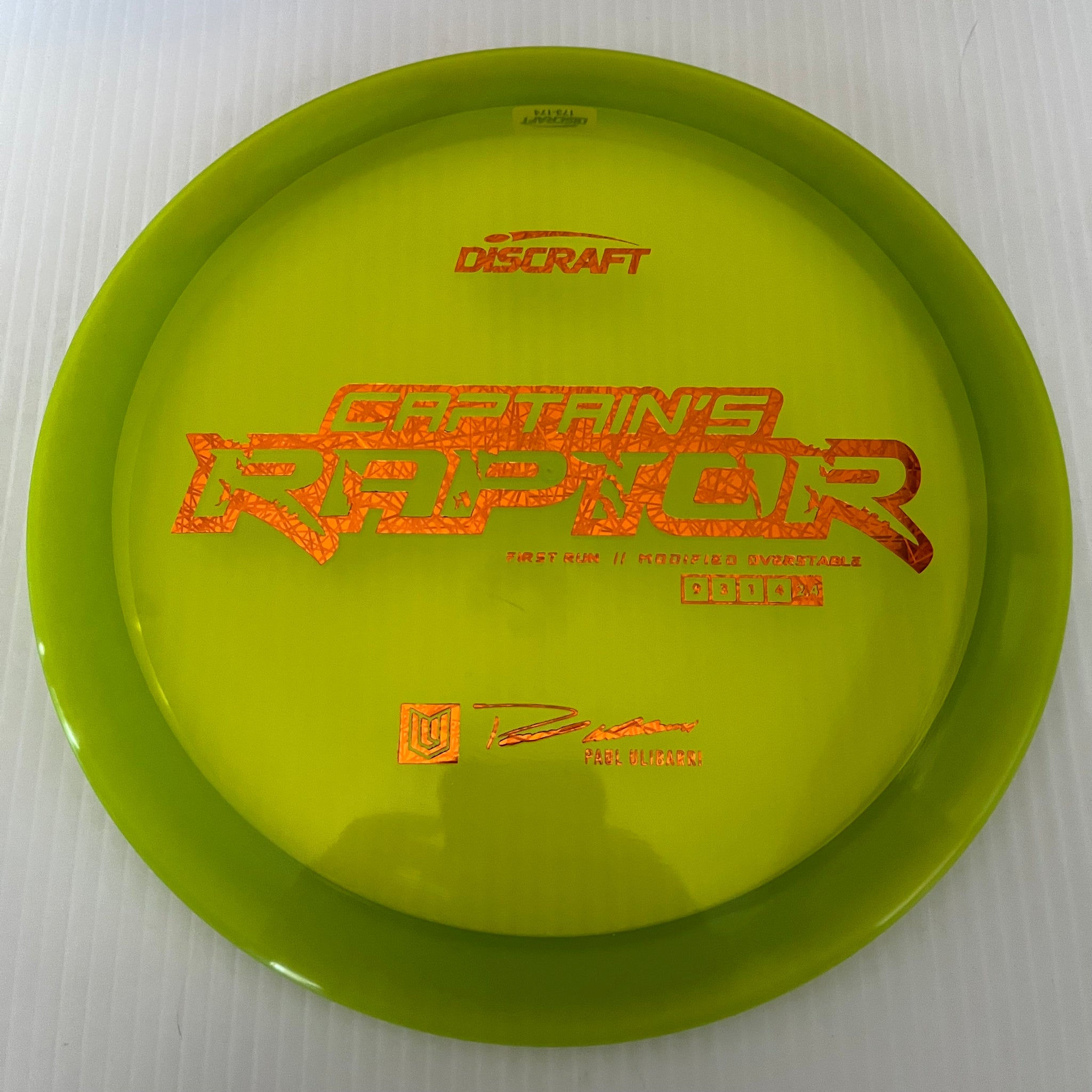 Discraft First Run Paul Ulibarri Special Blend Z Captain's Raptor 9/3/1/4