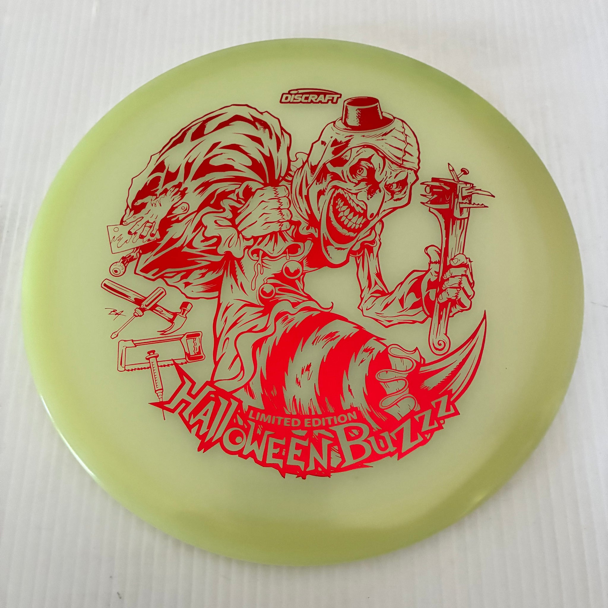 Discraft 2025 Halloween Art the Clown Themed Mega-Glo Buzzz 5/4/-1/1