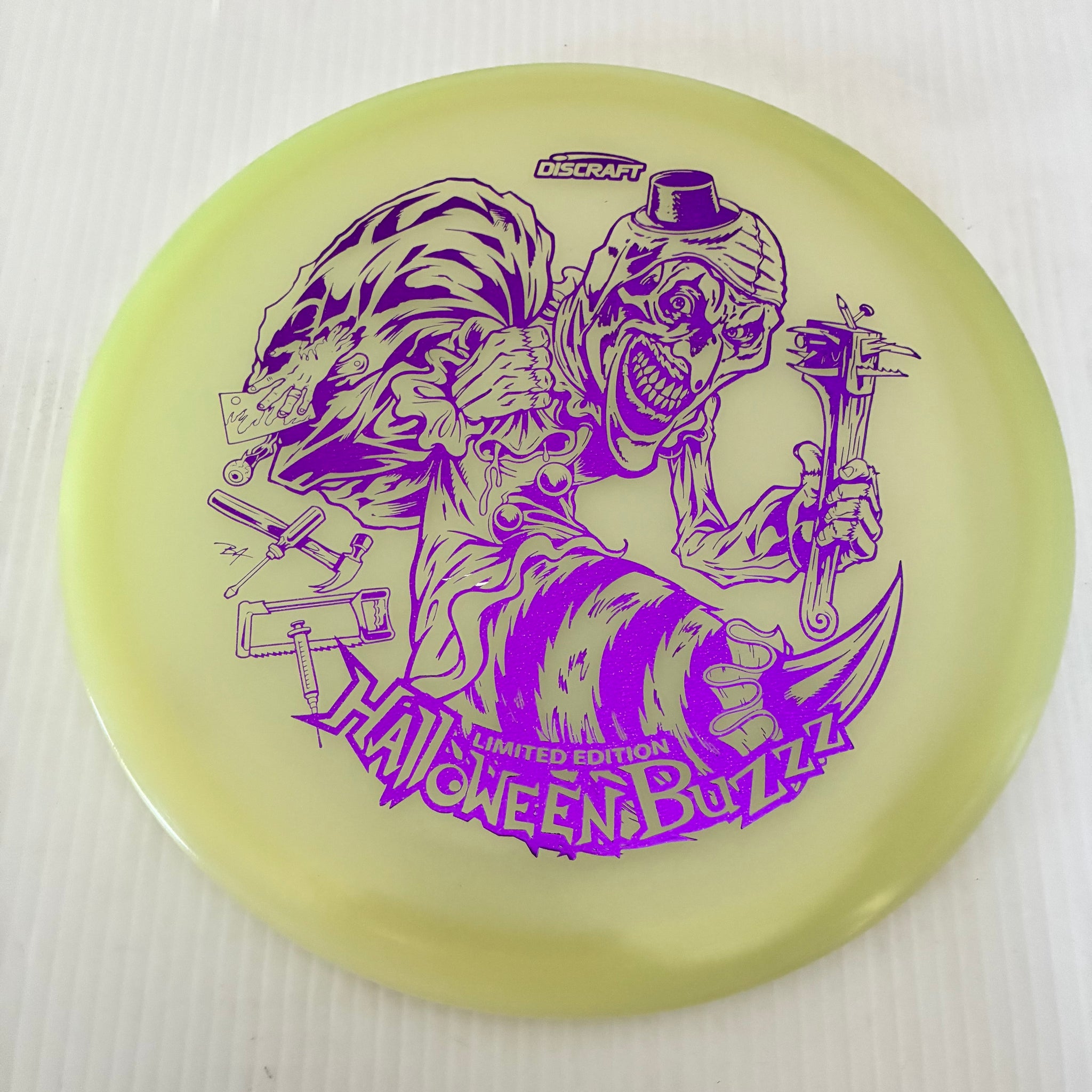 Discraft 2025 Halloween Art the Clown Themed Mega-Glo Buzzz 5/4/-1/1