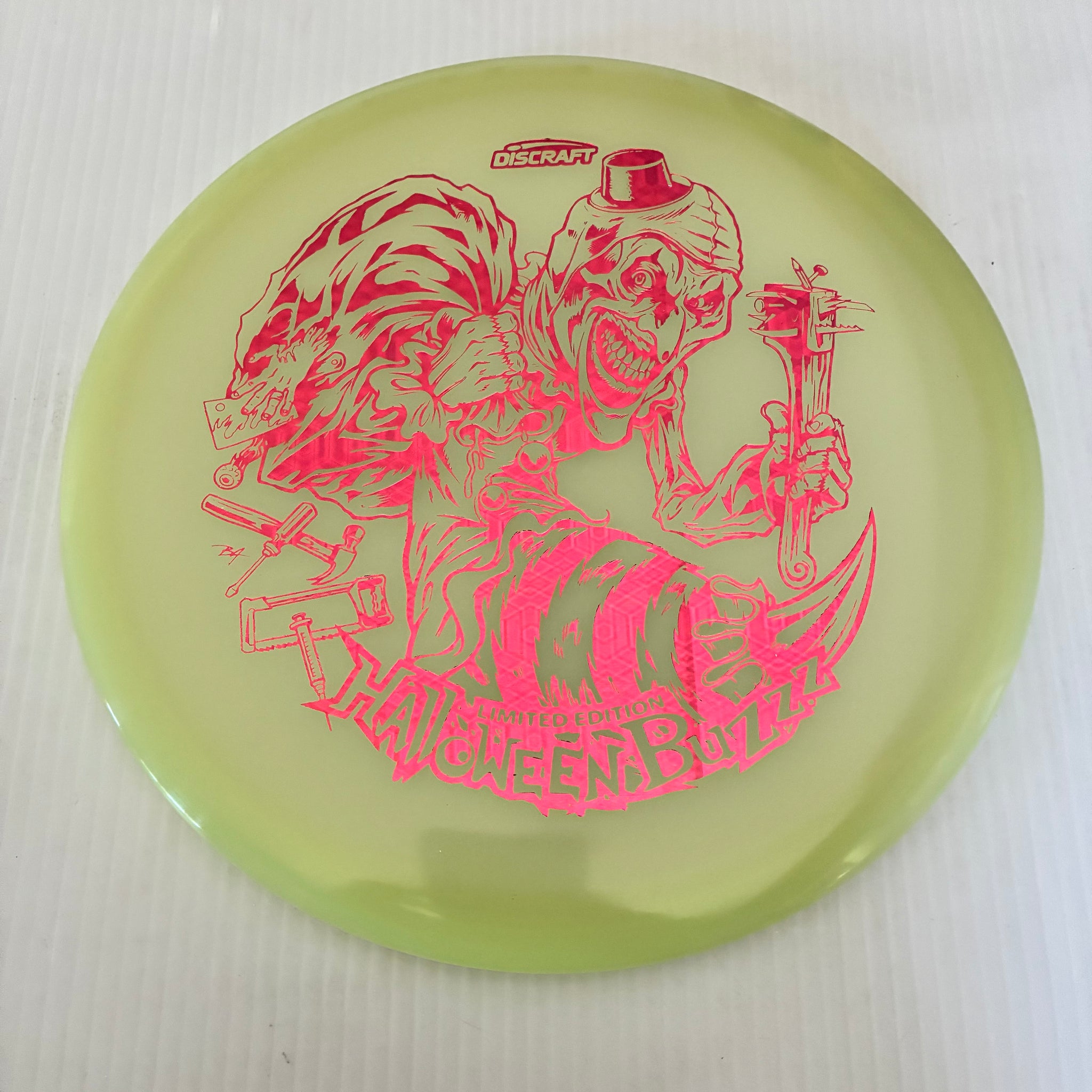Discraft 2025 Halloween Art the Clown Themed Mega-Glo Buzzz 5/4/-1/1