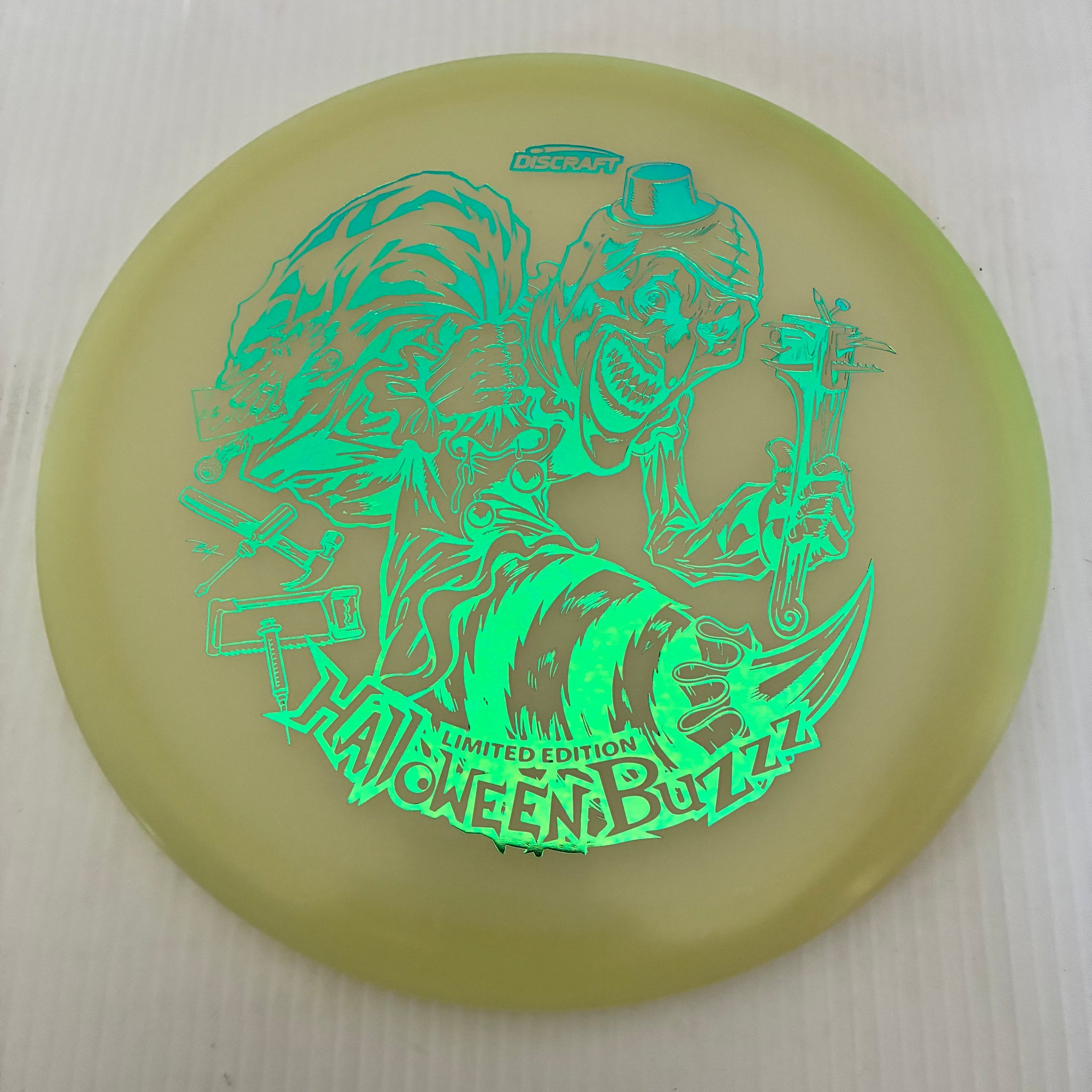 Discraft 2025 Halloween Art the Clown Themed Mega-Glo Buzzz 5/4/-1/1