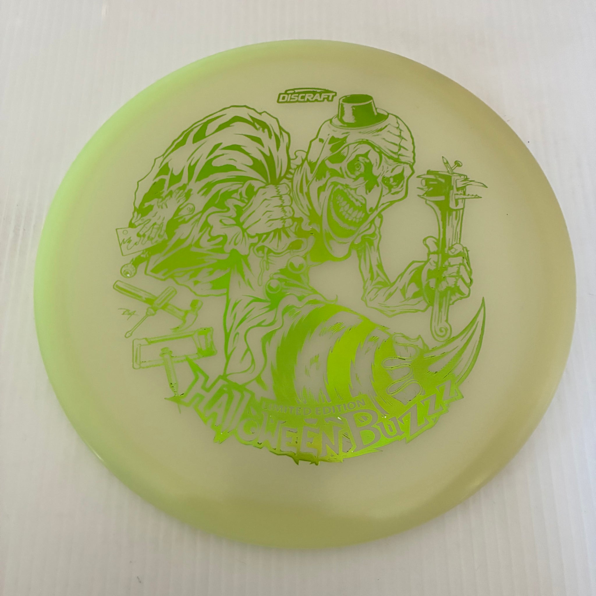Discraft 2025 Halloween Art the Clown Themed Mega-Glo Buzzz 5/4/-1/1
