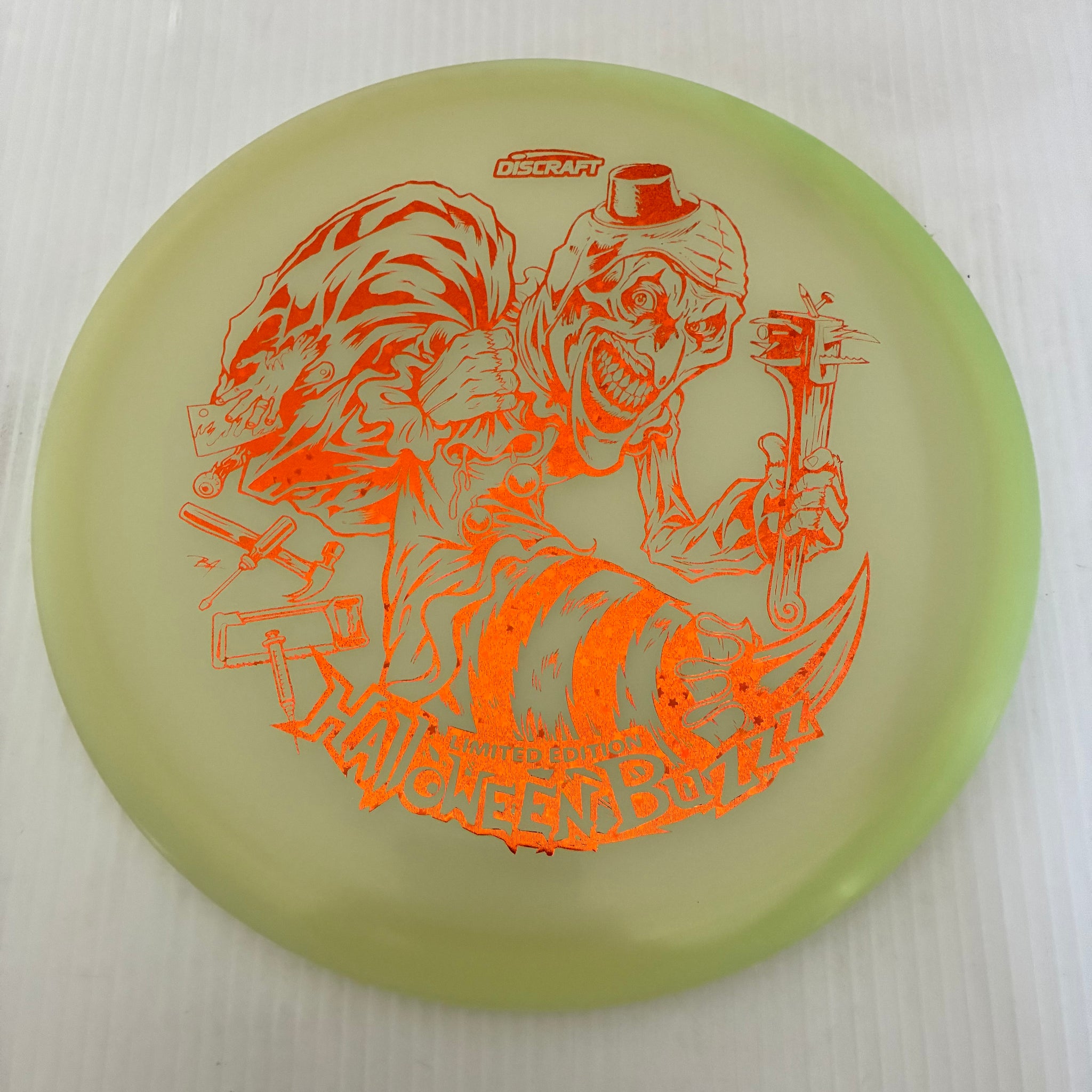 Discraft 2025 Halloween Art the Clown Themed Mega-Glo Buzzz 5/4/-1/1
