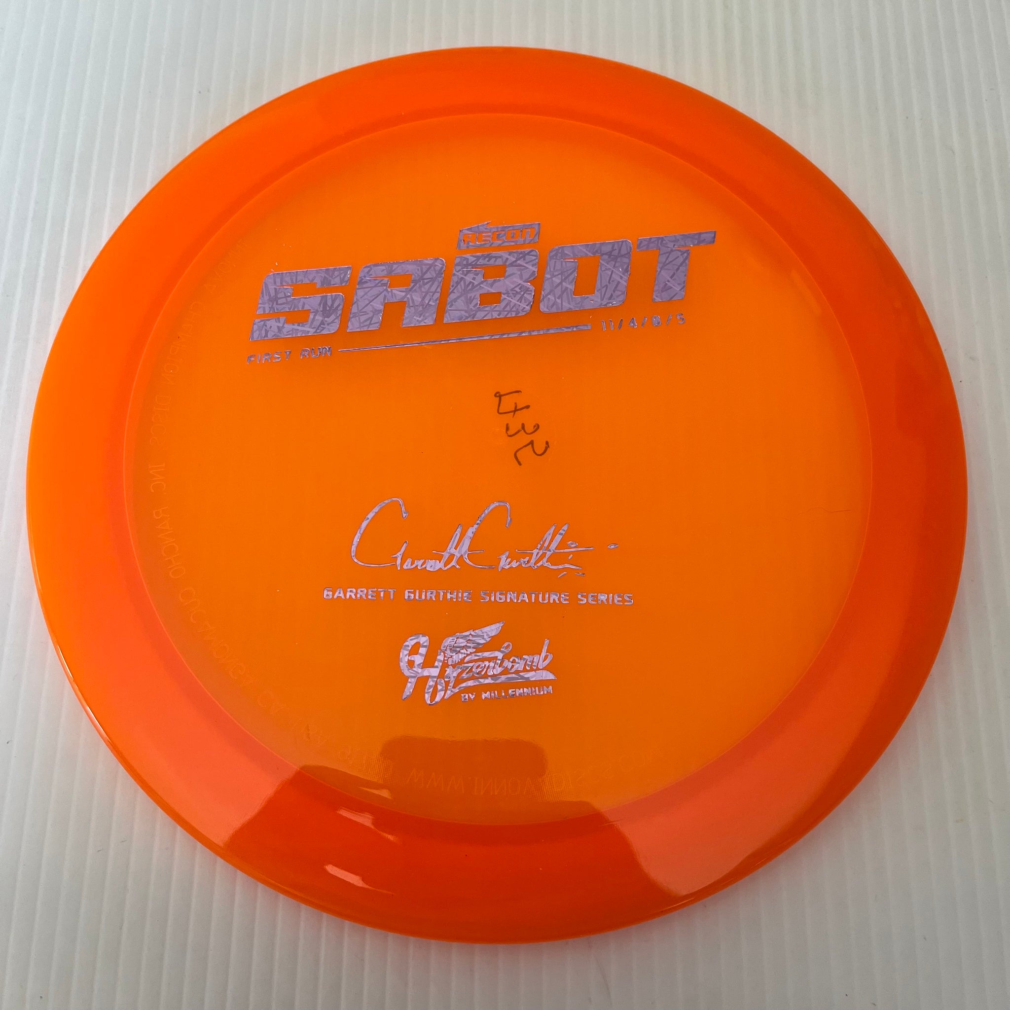 Millennium Discs First Run Garrett Gurthie Hyzerbomb Recon Sabot 11/4/0/5