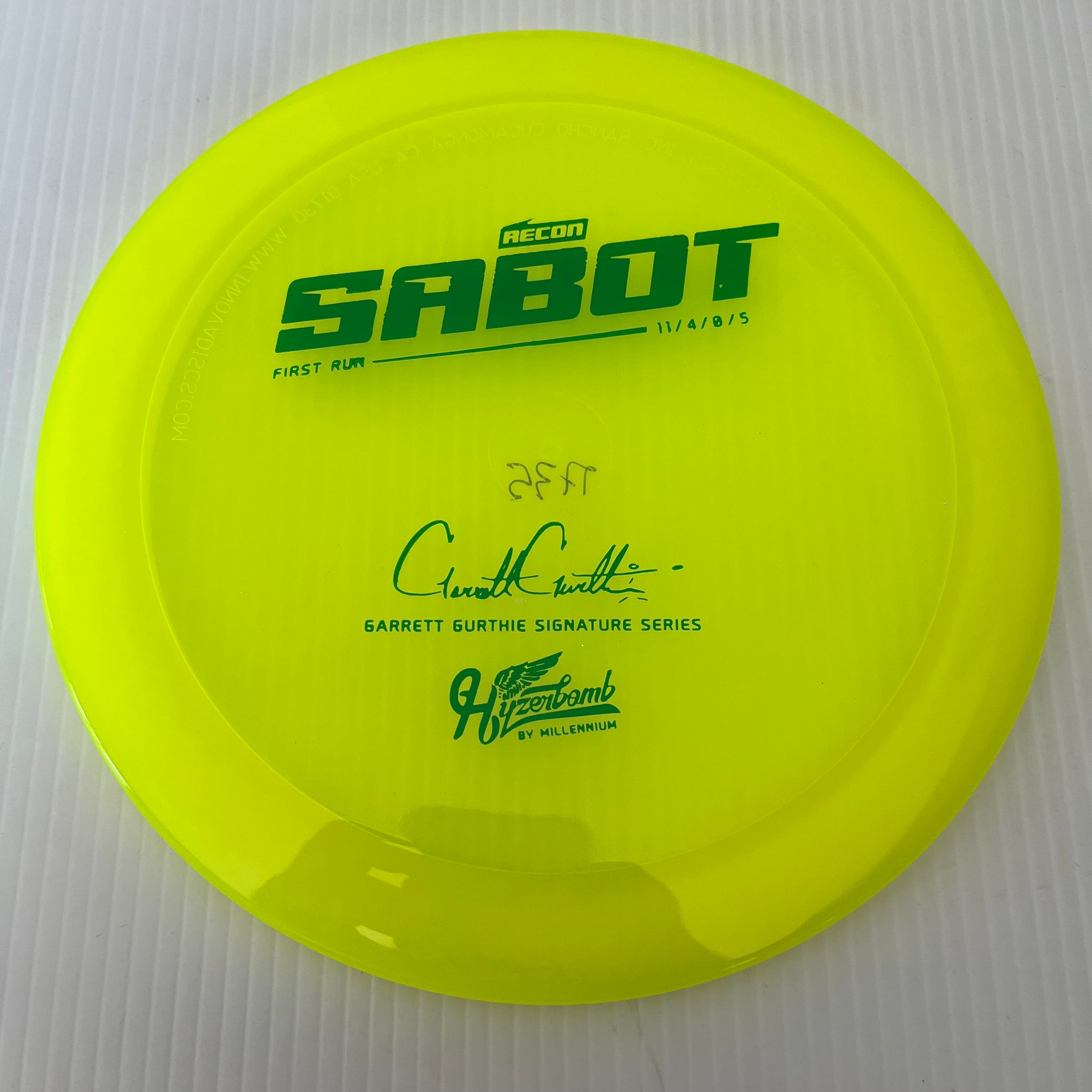Millennium Discs First Run Garrett Gurthie Hyzerbomb Recon Sabot 11/4/0/5