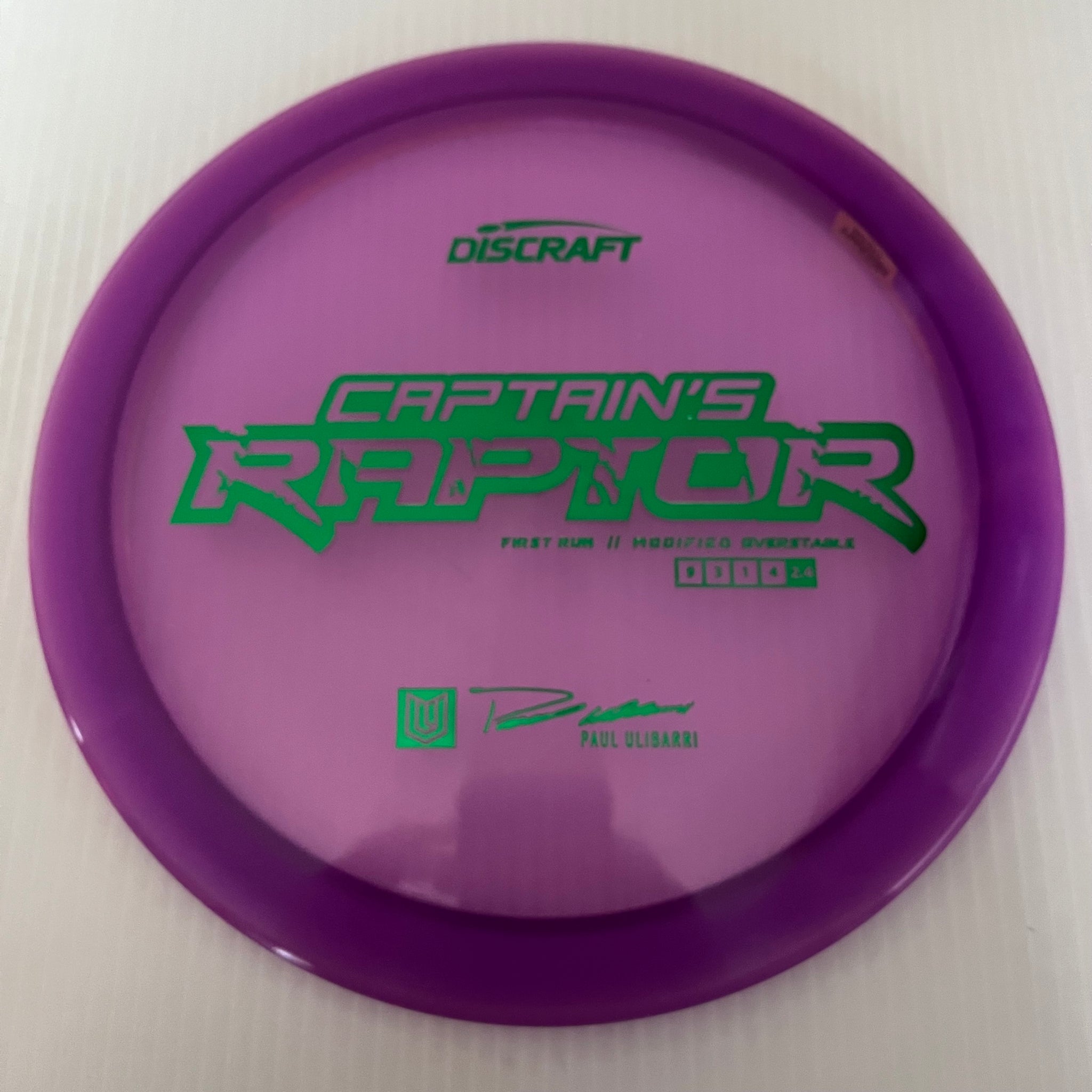 Discraft First Run Paul Ulibarri Special Blend Z Captain's Raptor 9/3/1/4