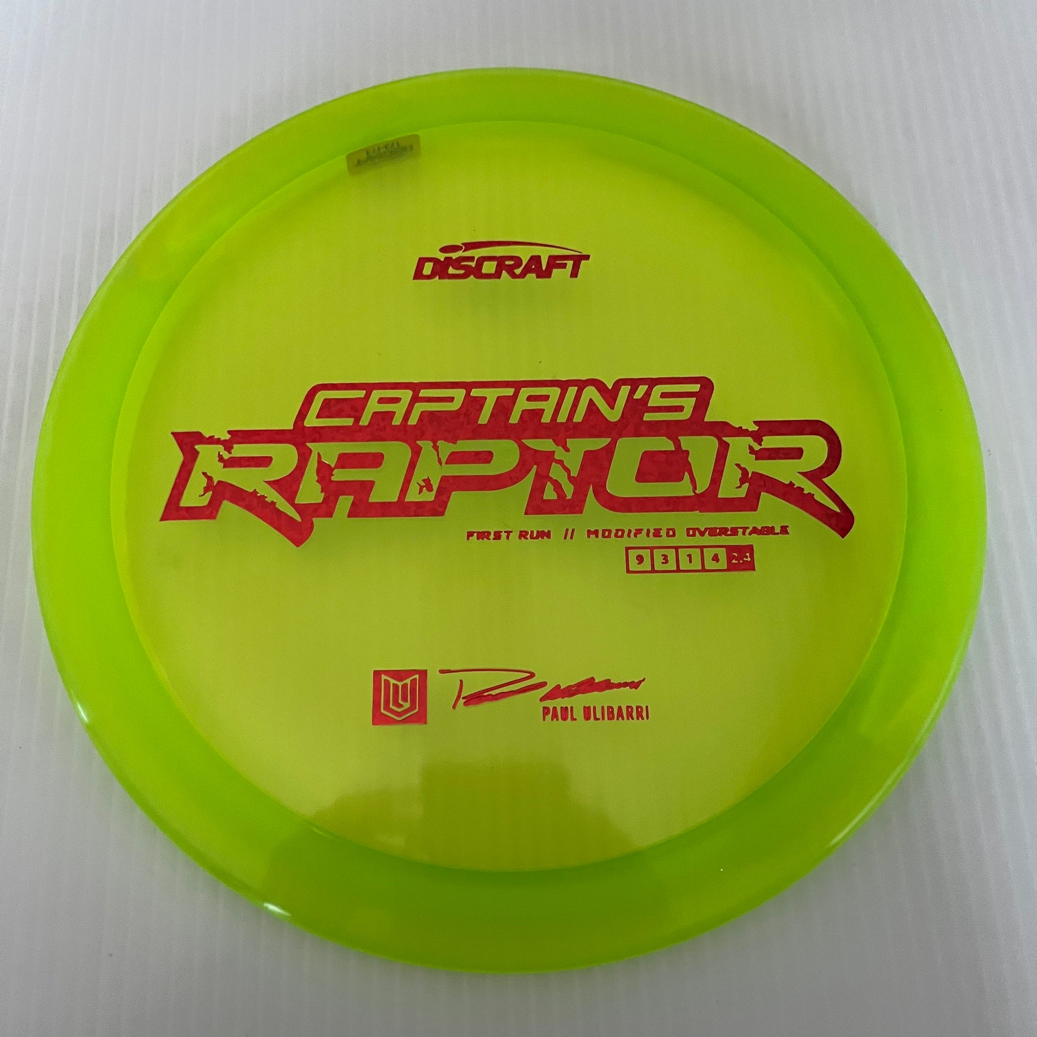 Discraft First Run Paul Ulibarri Special Blend Z Captain's Raptor 9/3/1/4