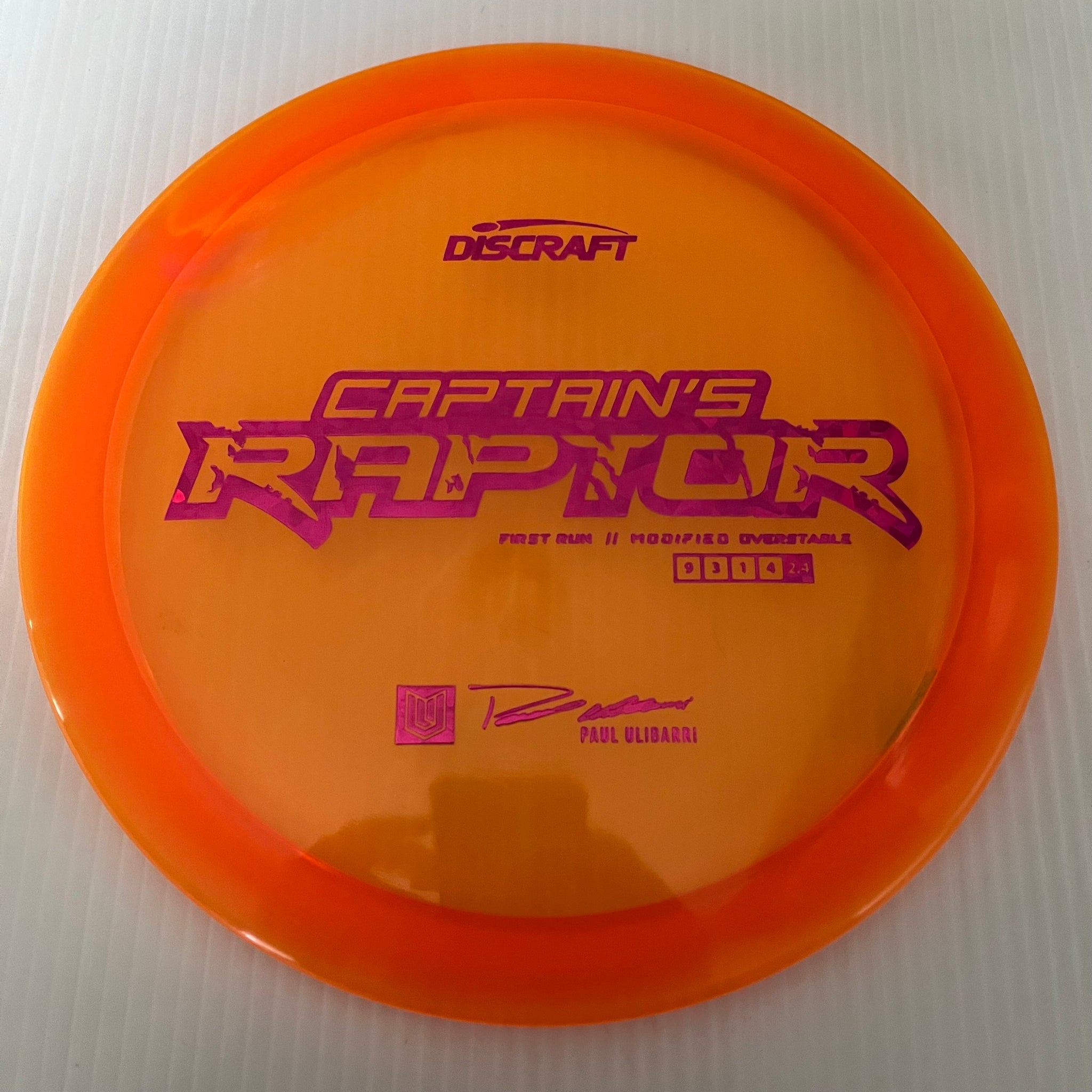 Discraft First Run Paul Ulibarri Special Blend Z Captain's Raptor 9/3/1/4
