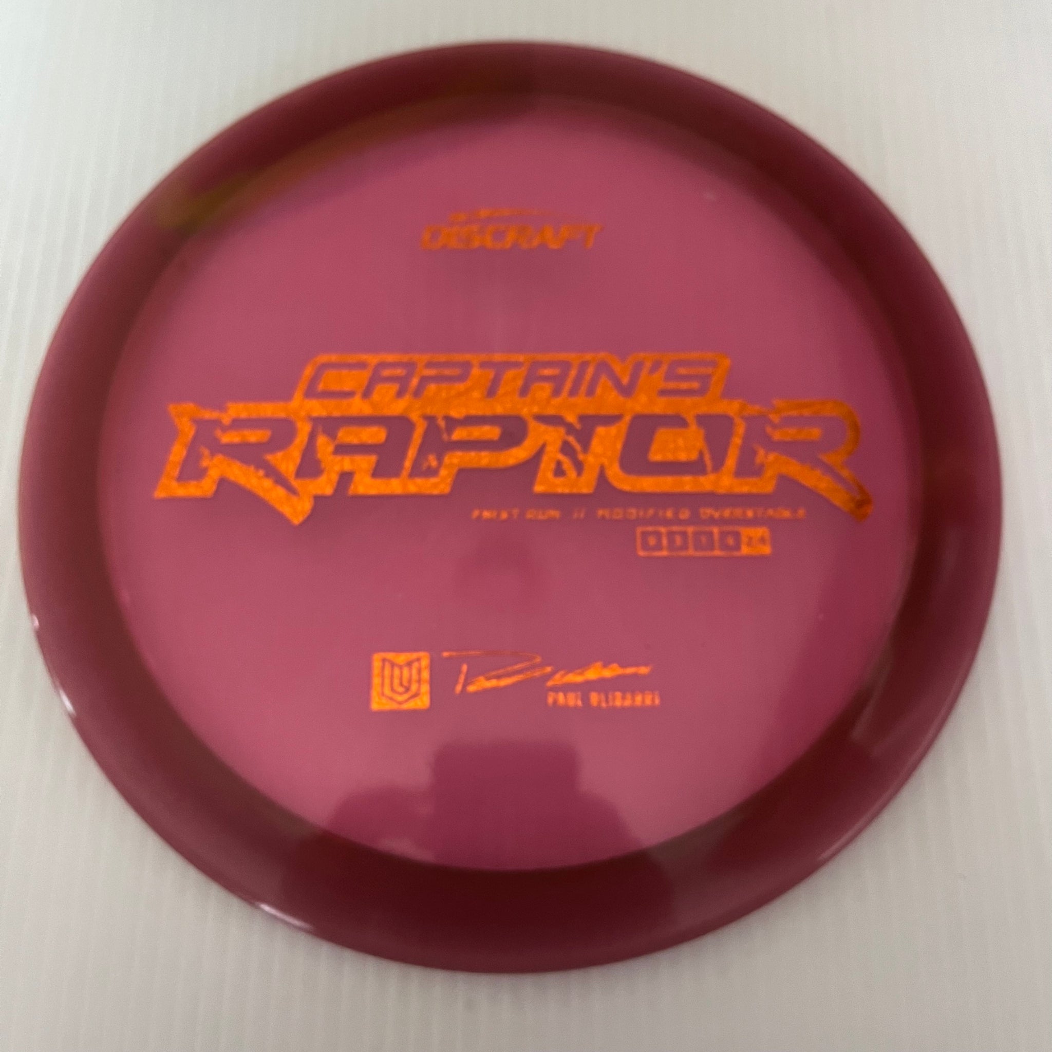 Discraft First Run Paul Ulibarri Special Blend Z Captain's Raptor 9/3/1/4