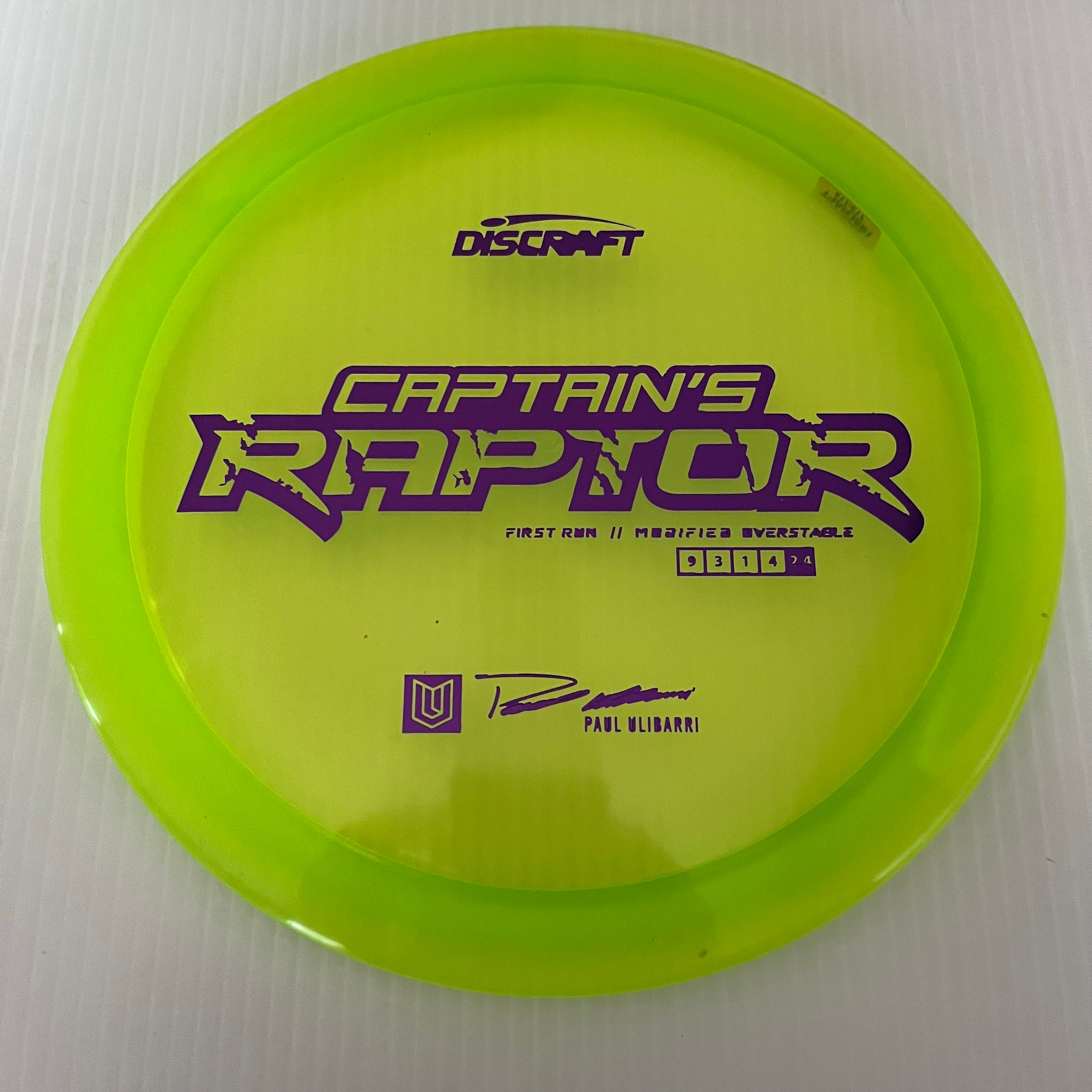 Discraft First Run Paul Ulibarri Special Blend Z Captain's Raptor 9/3/1/4
