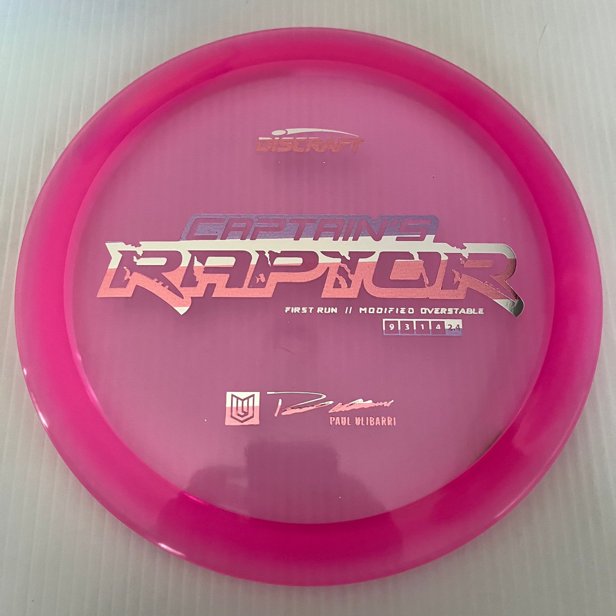 Discraft First Run Paul Ulibarri Special Blend Z Captain's Raptor 9/3/1/4