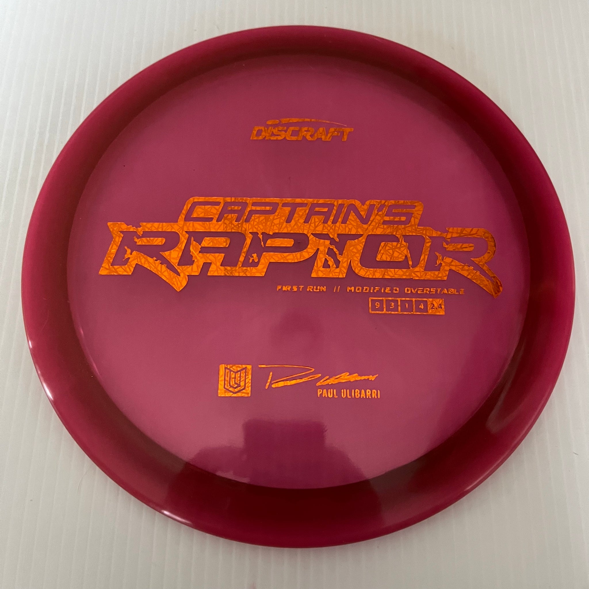 Discraft First Run Paul Ulibarri Special Blend Z Captain's Raptor 9/3/1/4
