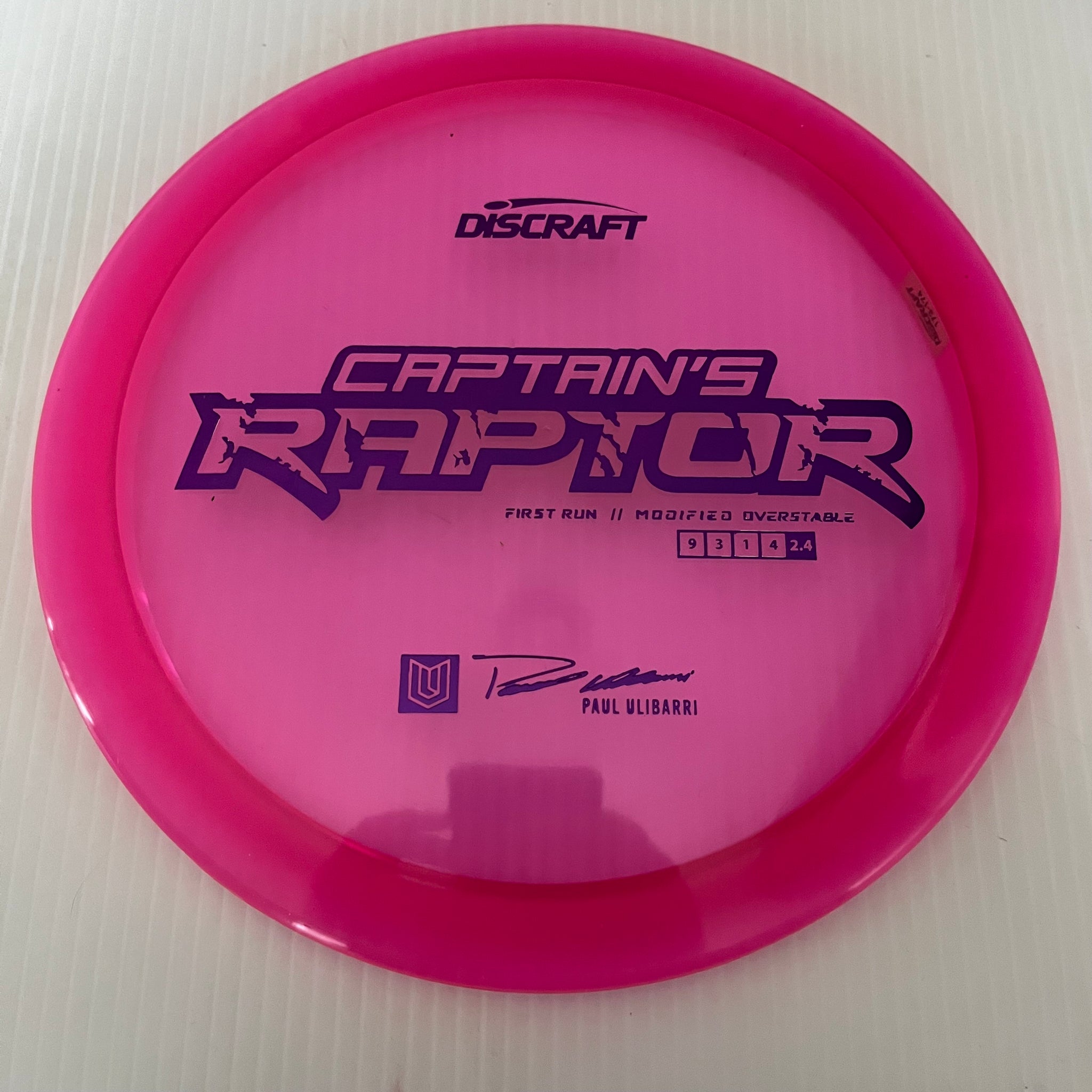 Discraft First Run Paul Ulibarri Special Blend Z Captain's Raptor 9/3/1/4