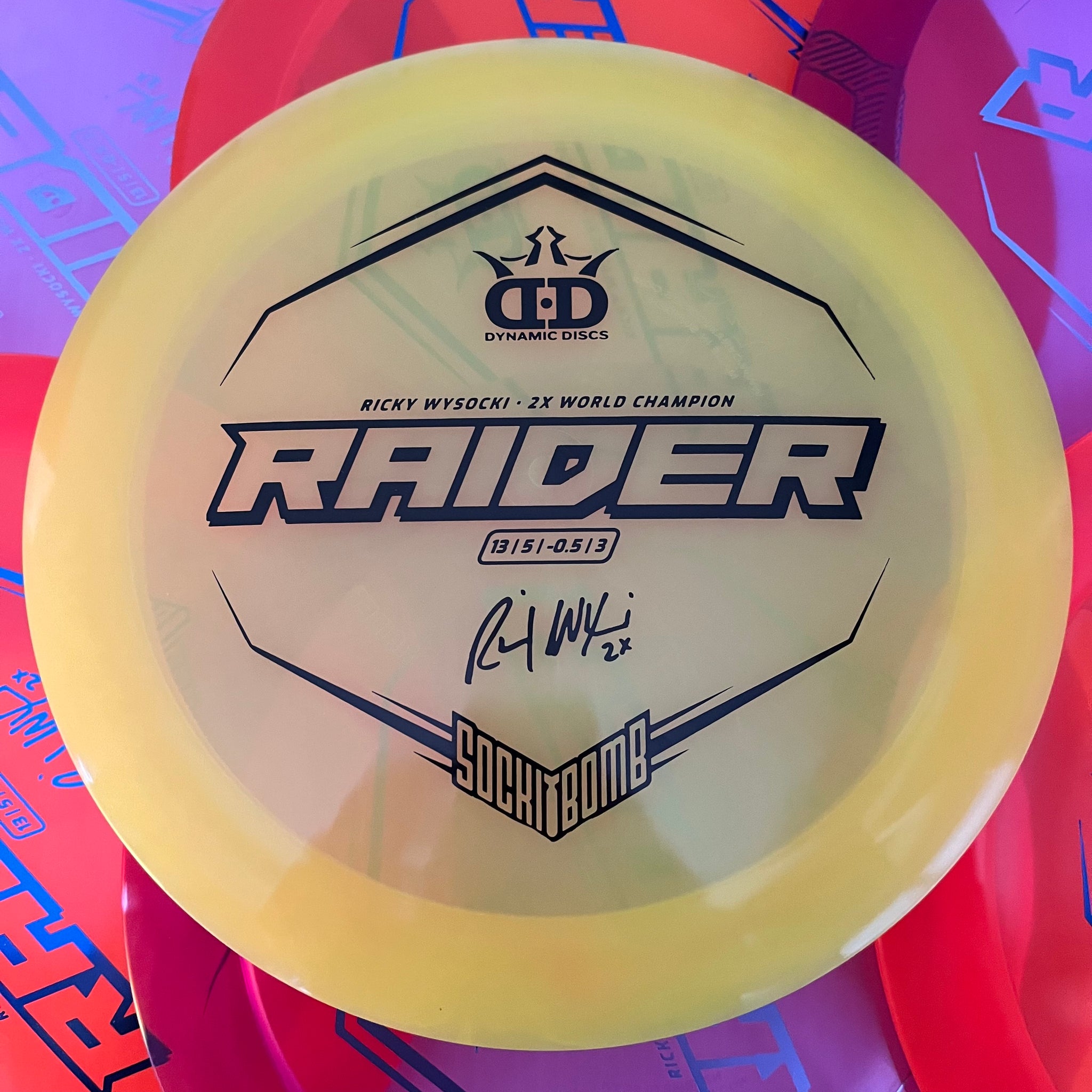 Dynamic Discs 2x Ricky Wysocki Sockibomb Lucid Raider 13/5/-0.5/3